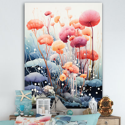 Fleurs marines roses et bleues, reproduction sur toile