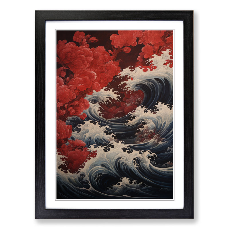 Wave Japanese Victorian Art - Framed Print, 64cm H x 46cm W, Black Framed