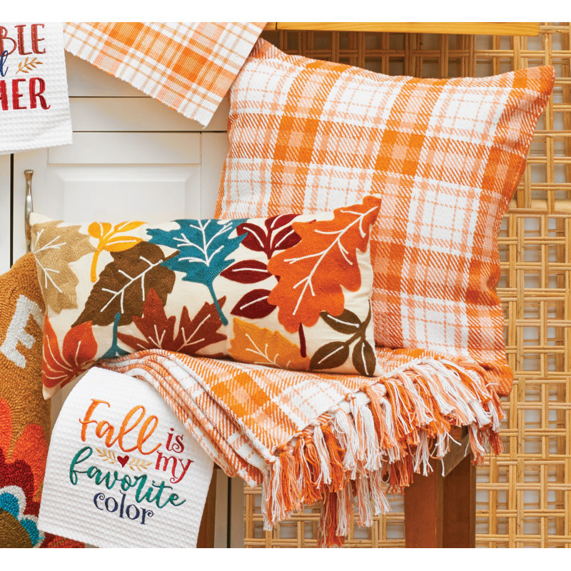  Fall Leaves Chain Stitch Throw Pillow