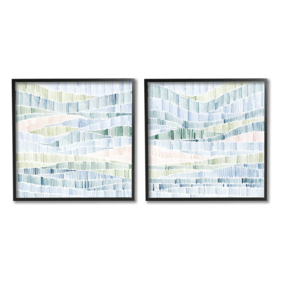 «Modern Modern Nautical Landscape Wavy Striped Pattern 2Pc Black», estampe numérique encadrée par Grace Popp
