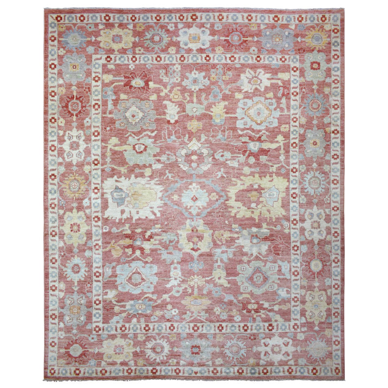 Tapis rouge en laine noué à la main 11 pi 7 po x 14 pi 6 po Katarena
