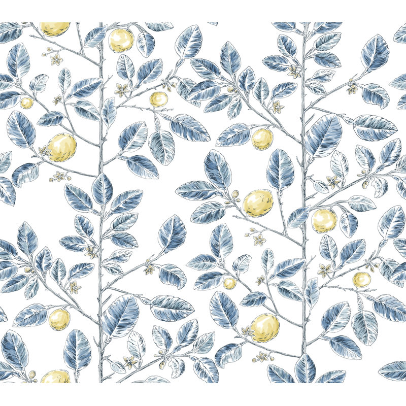 Limoncello Toile Floral Wallpaper Roll, Blue