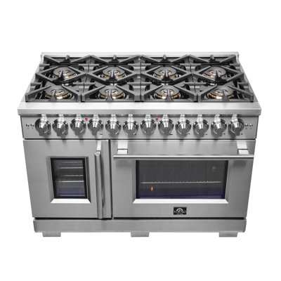 Capriasca 48-inch French Door Dual Fuel Range Stainless Steel, 8 Burners, 6.58 cu.ft. Double Ovens