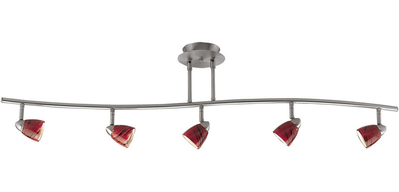 Plafonnier Cal Lighting Serpentine 5 lumières Orbit en acier brossé et verre transparent, Brushed Steel/Clear