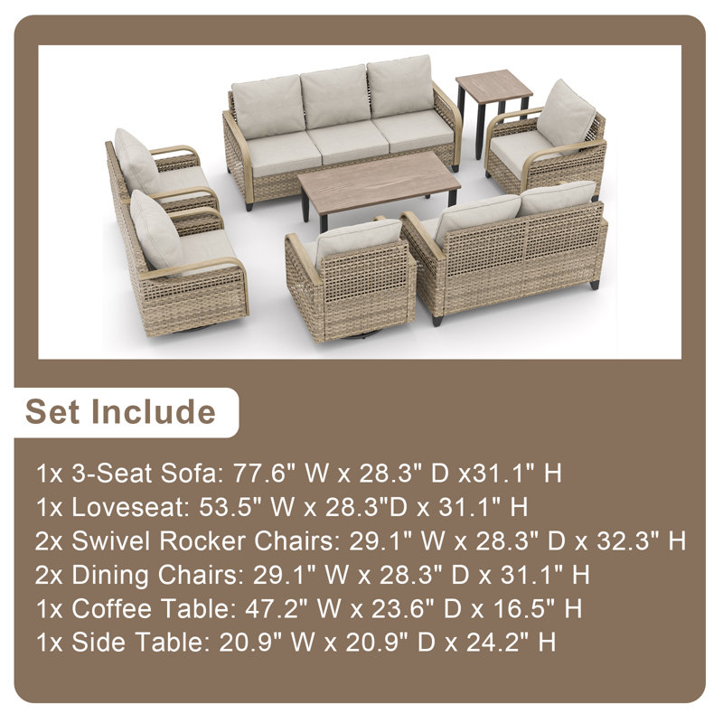 Gray Cushioned 8-Piece Wicker Outdoor Sofa Seating Group