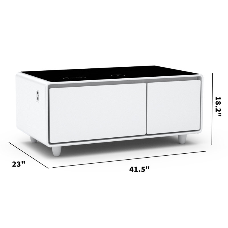 Modern Smart Coffee Table With Built-In Fridge, Bluetooth Speaker, Wireless Charging, Touch Control Panel, USB Ports, Outlet Protection, Atmosphere