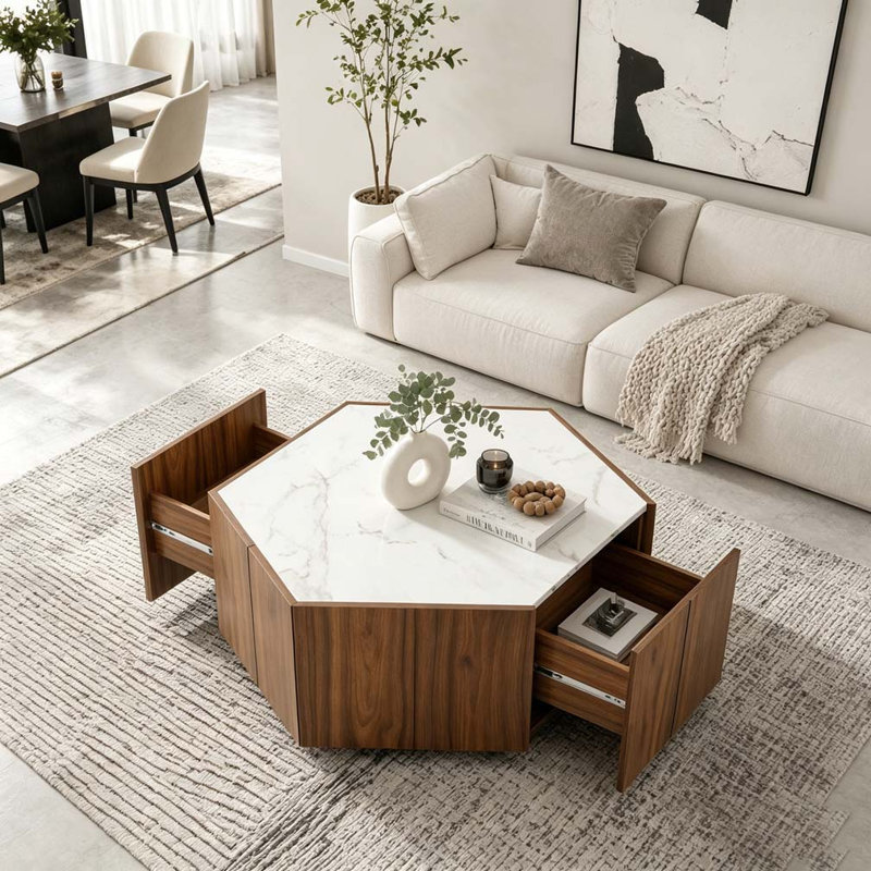 Table basse Retro, White+Walnut