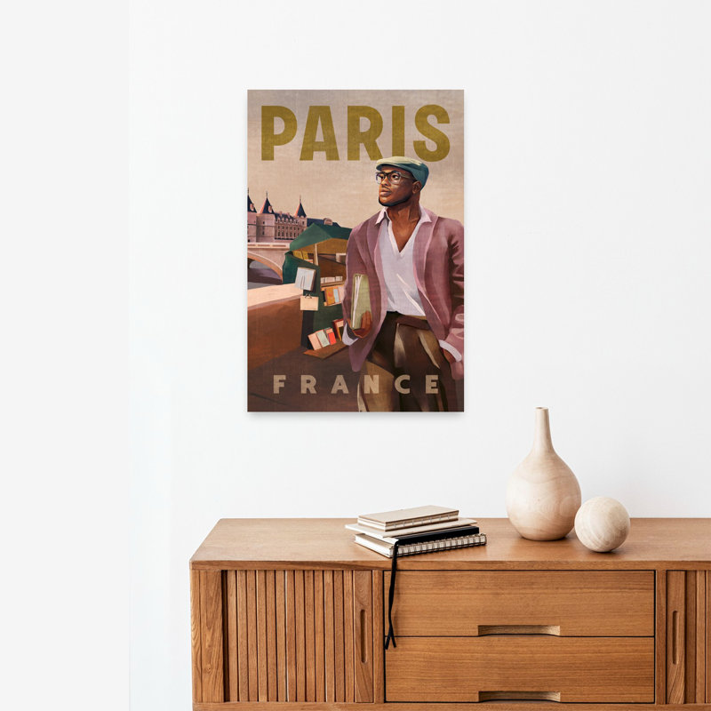 Paris, France, affiche de voyage rétro, architecture abstraite classique, art mural de la ville, 24" H x 16" W