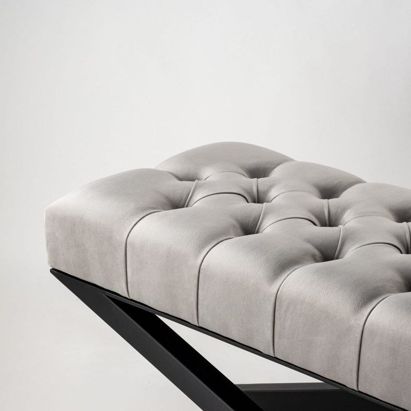 Laffoon Velvet Upholstered Bench, H45 x W80 x D40cm, Grey