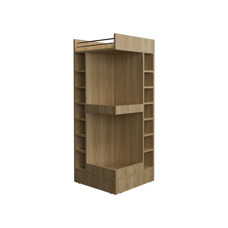 Armoire de bar moderne en chêne de 46 po de hauteur - 14 bouteilles de vin et unité de rangement fonctionnelle 3 coins pour bouteilles de maison efficaces