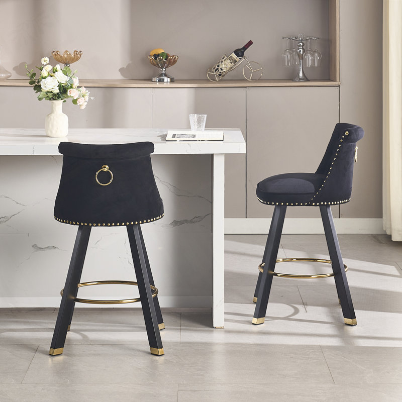Velvet Upholstered Barstools set of 2, Black