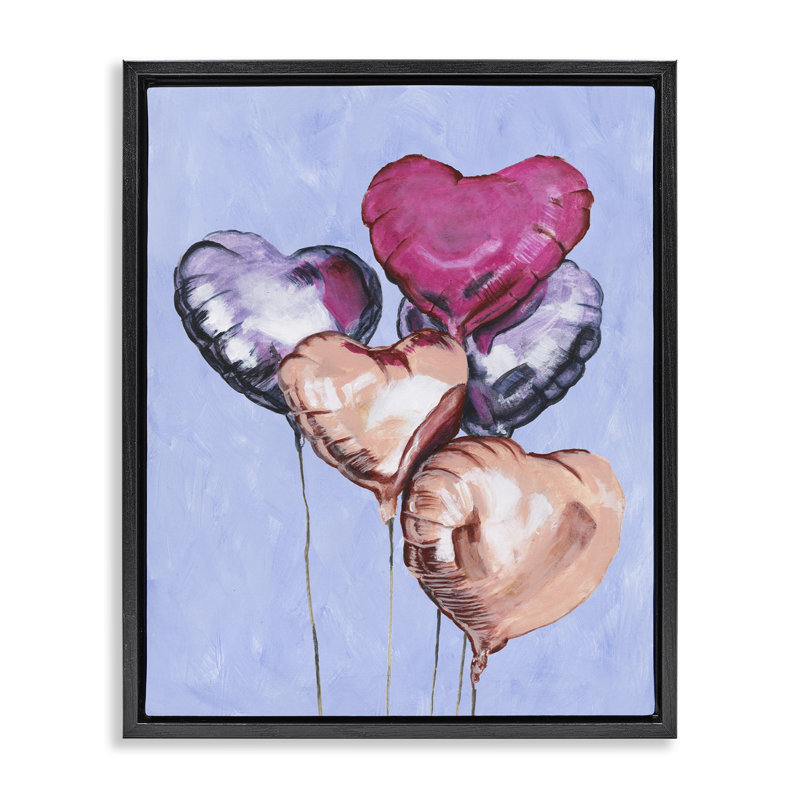 Cadre flottant Vibrant Heart Ballons, design par Michael Willett, H 21 po x l 17 po, Cadre flottant noir de jais