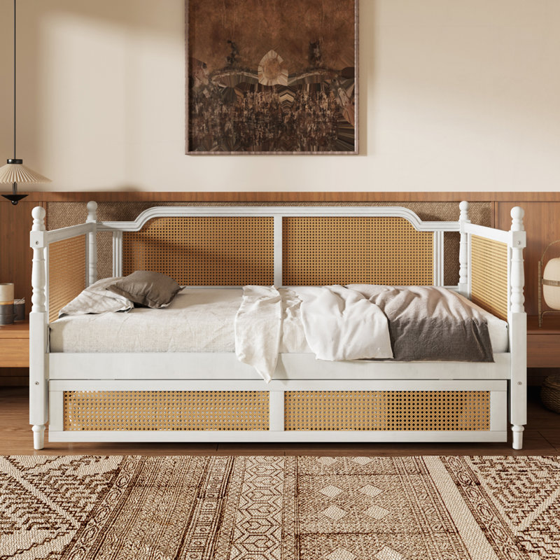 Rattan Daybed with Trundle, Twin, Antique White