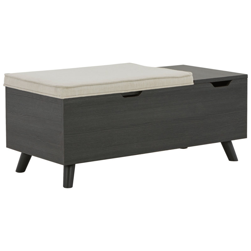 Gray Wood Upholstered Storage Bench with Tapered Legs