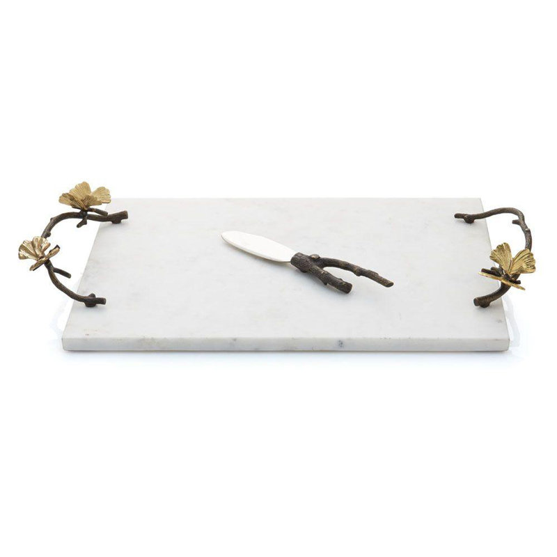 Butterfly Ginkgo Cheese Board with Knife, 3" H x 10" W x 18.5" L, White