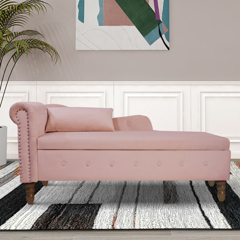 Chaise longue rembourrée Gloryvee, Velours rose