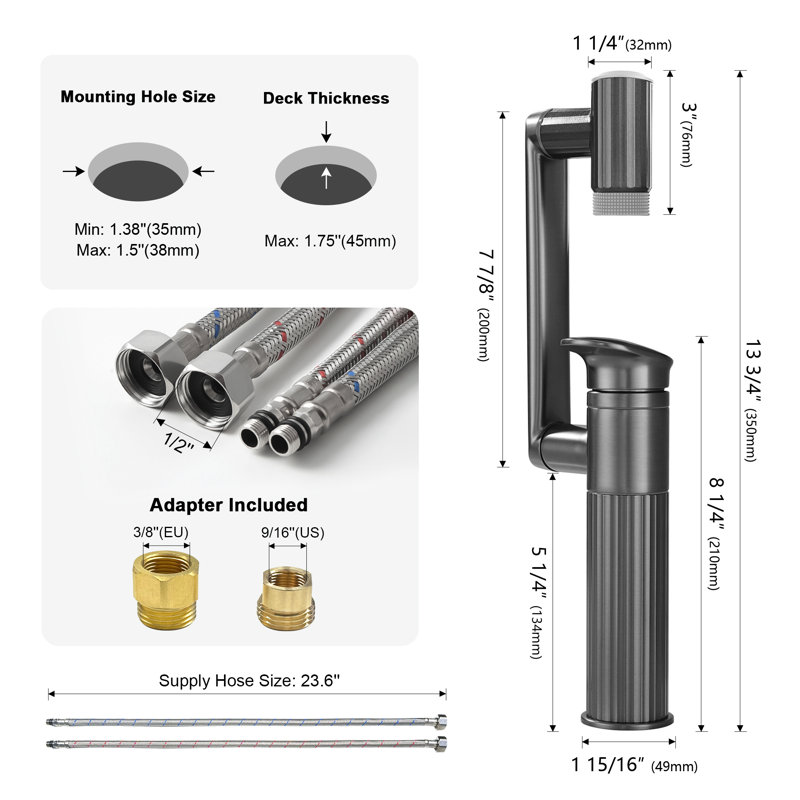 Lefton Rotatable Bathroom Faucet With 2 Water Modes, Single Hole Vanity Sink Faucet For Bathroom And Laundry Room, BF2208