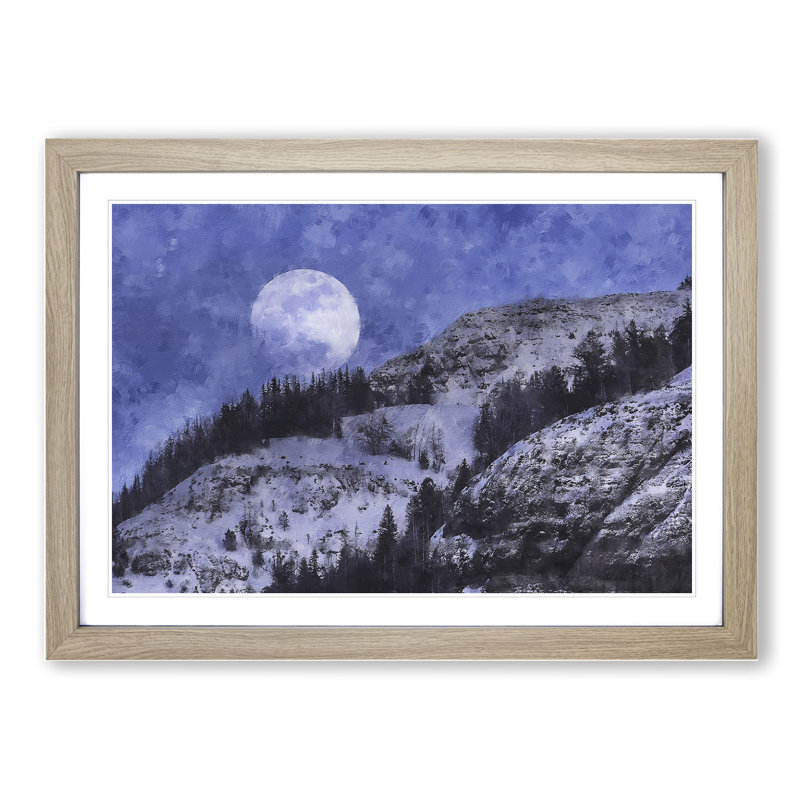 Full Moon over the Mountains - Framed Print, 48cm H x 65cm W x 2cm D, Oak Framed