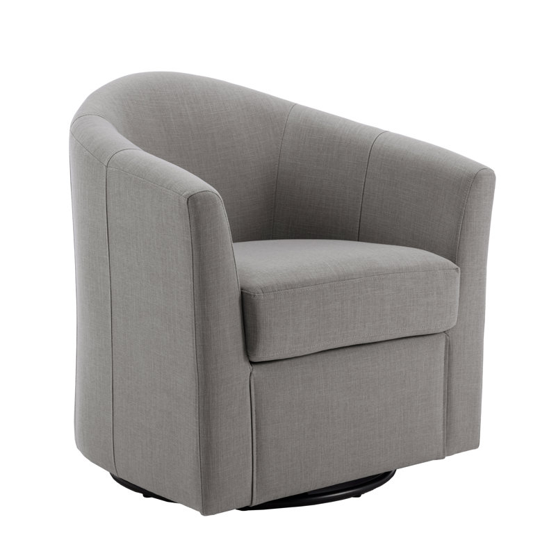 Fauteuil demi-tonneau pivotant rembourré Aunna, Mélange de lin couleur café