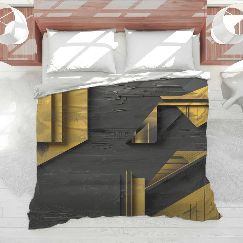 Yellow Black Geometry Comforter, Queen
