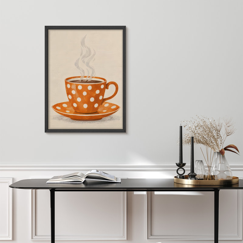 Warm Neutral Coffee Cup Framed Wall Art Prints - Cozy Kitchen Decor for Dining Room, Noir, 16" H x 12" W