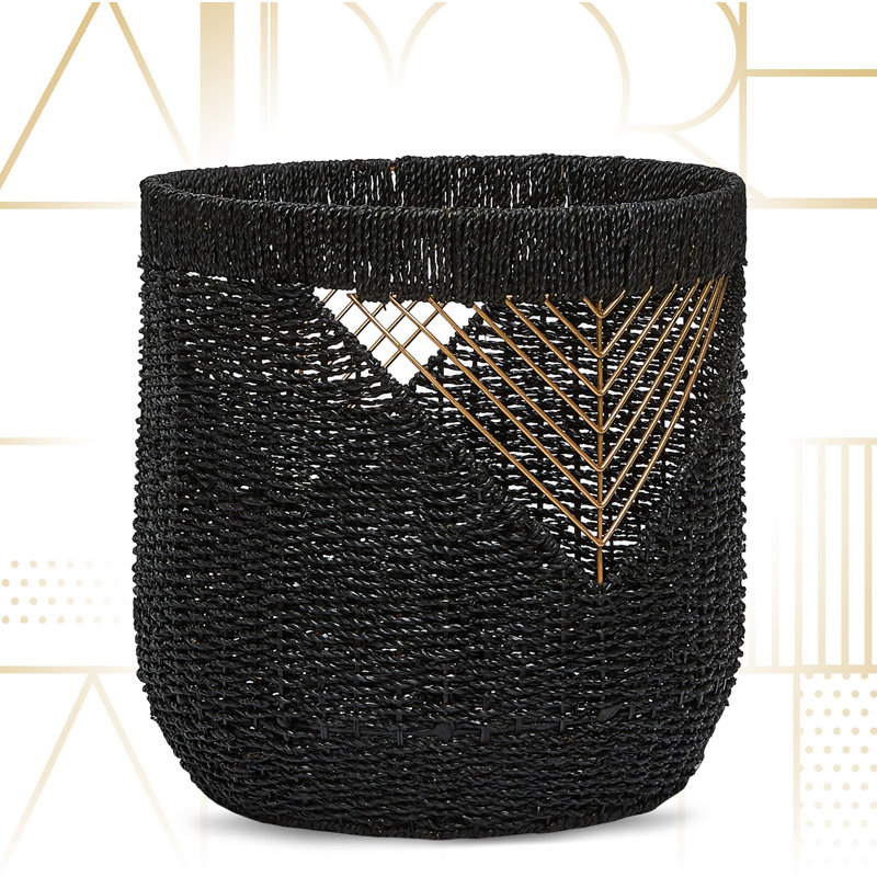 Black and Gold Round Seagrass Storage Basket