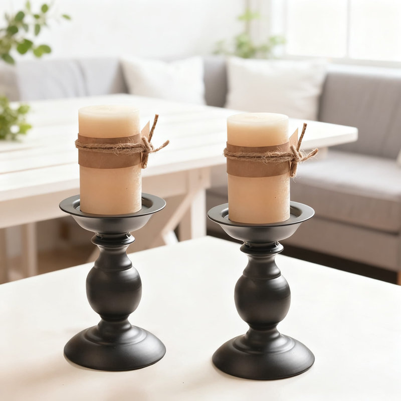 2-Pack Pillar Candle Holders For 3-Inch Candles, Iron Metal Candlesticks With Heavy Base For Stability, Decorative Centerpiece For Wedding, Home, Party, And Spa Decor