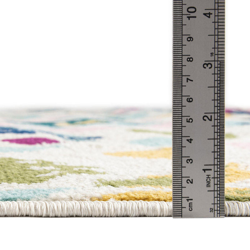 Tapis floral Holle, Rectangle 10 pi x 14 pi, Blanc / bleu marine / jaune