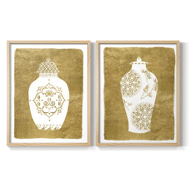 Golden Urn I - impression encadrée de qualité supérieure - prête à être accrochée - aucun clou requis - aucun clou requis