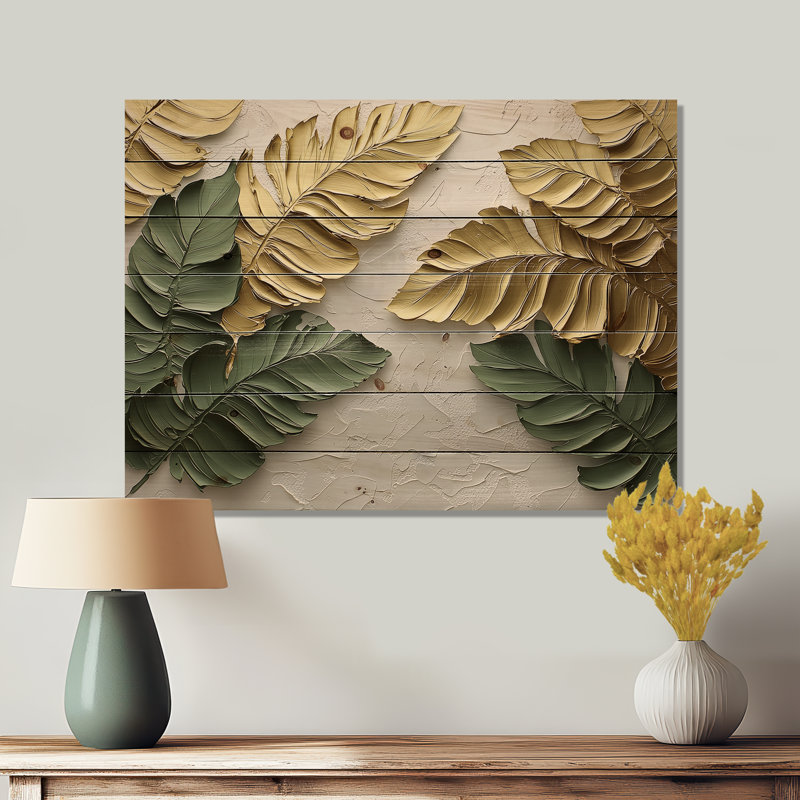 Golden Palms Midnight Collage III - palmiers et palmiers, art mural en bois - sur bois de pin naturel