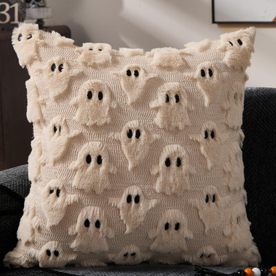 Housses de coussin d'Halloween 40x40 cm, motif fantôme beige en peluche, décoration d'Halloween 095B16, douces et moelleuses, pour fauteuil, canapé, chambre, salon, décoration de l'Action de grâce