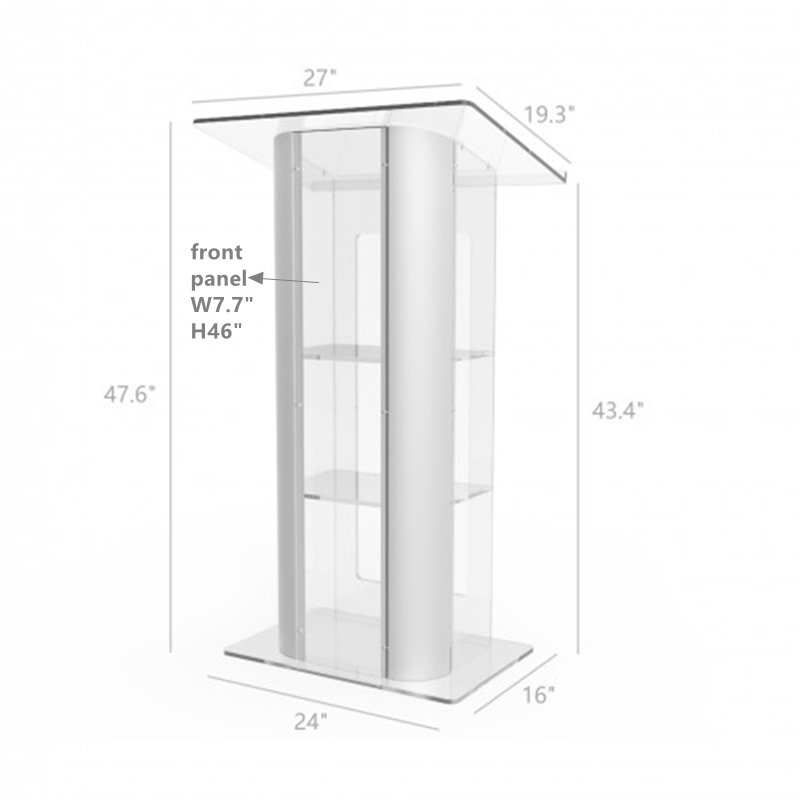 Clear Acrylic and Brushed Stainless Steel Podium with Shelves
