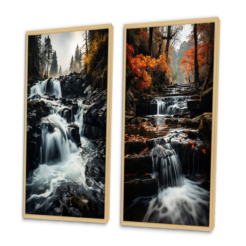 «Waterfall Dancing Cascades», 2 pièces sur toile, Encadrement brun, H 40 po x l 40 po