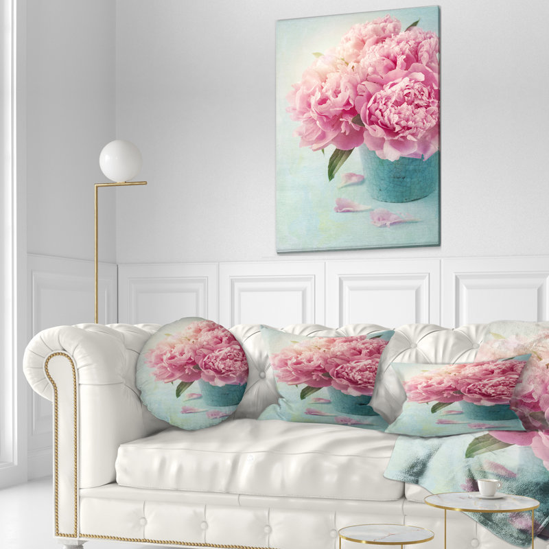 Oreiller floral pivoines dans un vase, 12 po x 20 po, Coussin lombaire