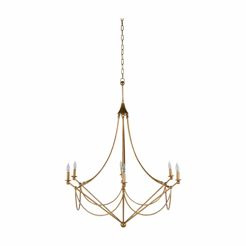 Lustre style chandelier 6 lumières Miles, Doré vieilli