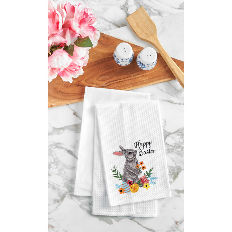 Happy Easter Bunny Towel, Gray/White/Green Happy Easter Bunny