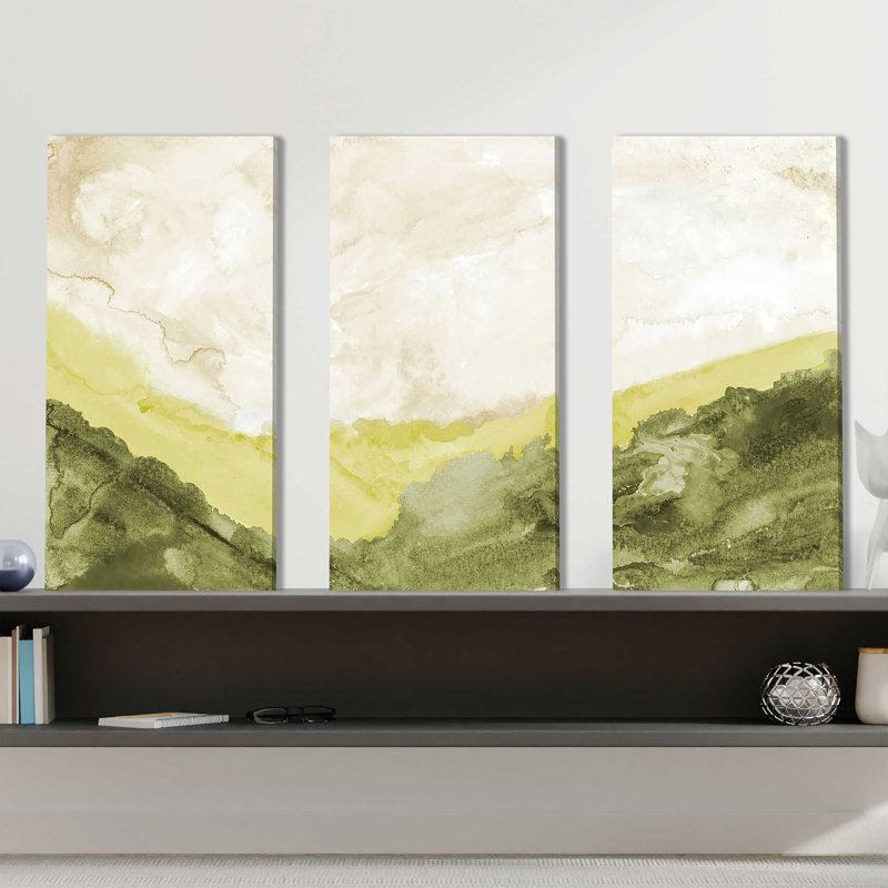 «Washed Green Landscape», reproduction sur toile 3 pièces, H 24 po x l 36 po x P 1 po