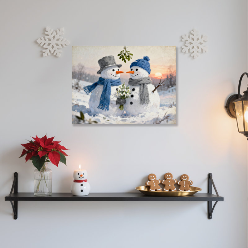 «Snowman Couple Winter», art mural sur toile, H 12 po x l 18 po