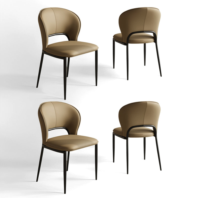 Chaises de salle à manger modernes, chaise de salle à manger en similicuir avec pieds en acier inoxydable, 4, Dark Brown