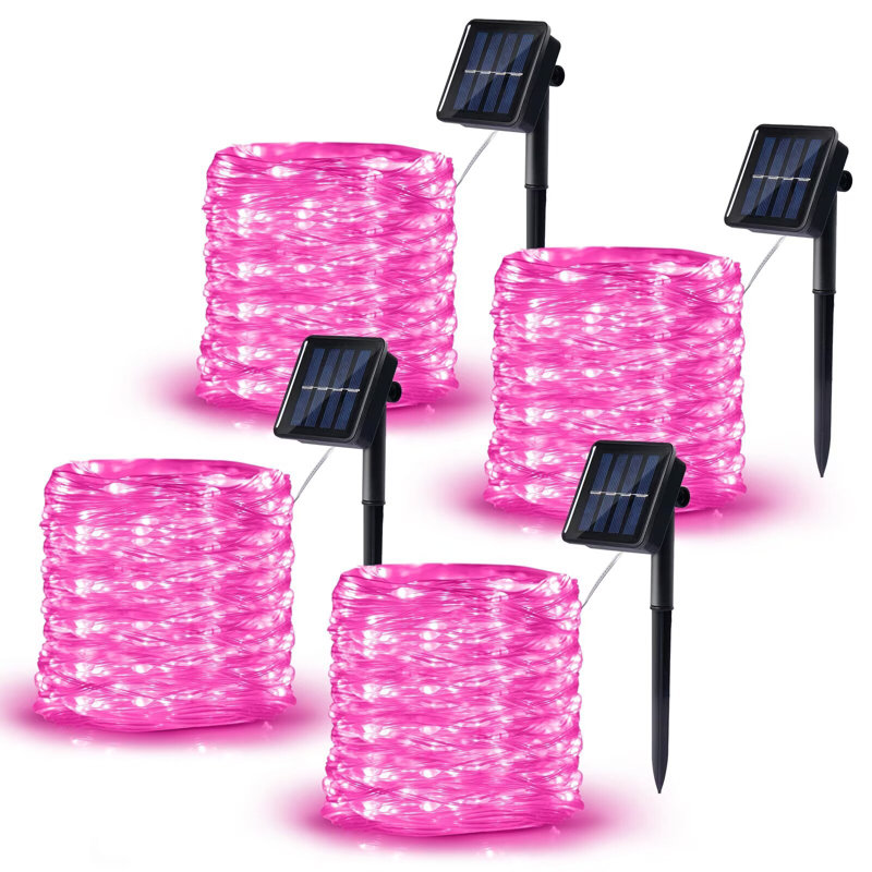 Solar Fairy String Lights Outdoor Decorations Waterproof With 8 Modes, Pink