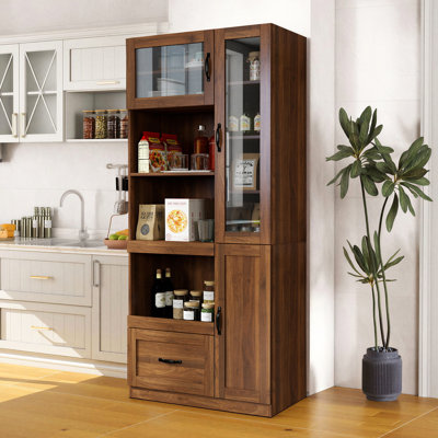 Farmhouse Kitchen Hutch with Microwave Stand & Storage