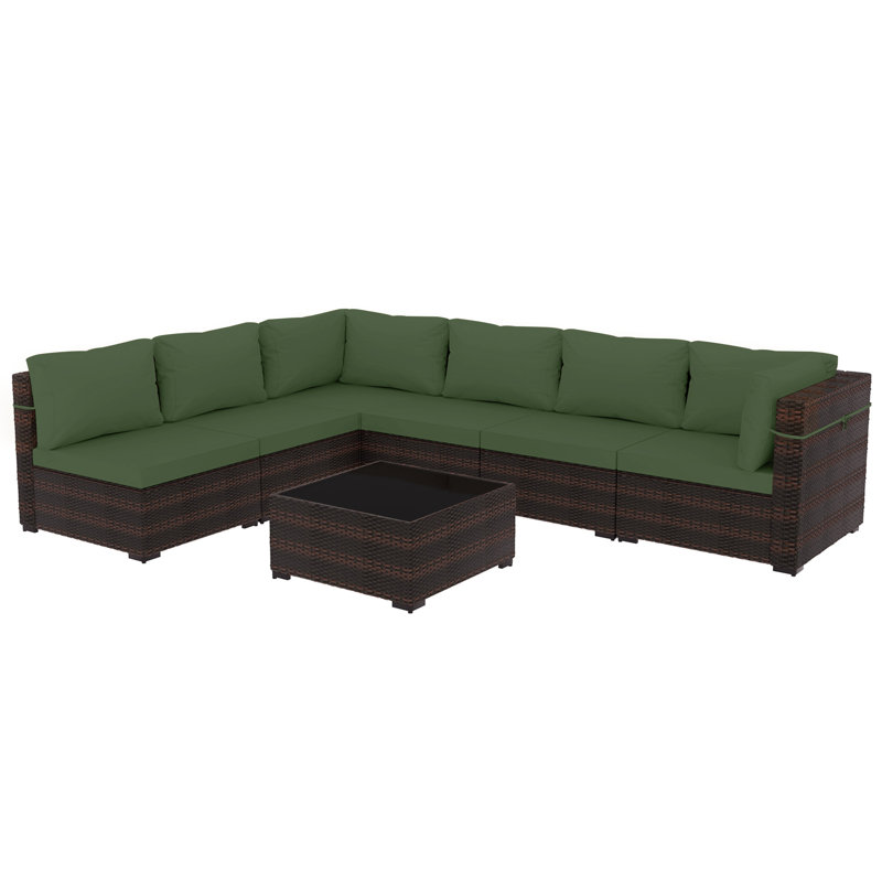 7-piece wicker patio conversation sets with cushions, Green