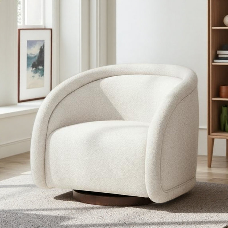 Chaise pivotante Boucle avec base en bois massif au fini noyer, Beige