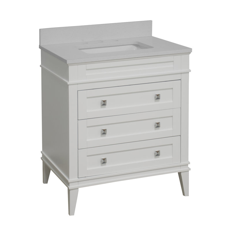 Frankfurt 30" Single Bathroom Vanity Set with White Cabinet and Quartz Countertop, Quartz, White
