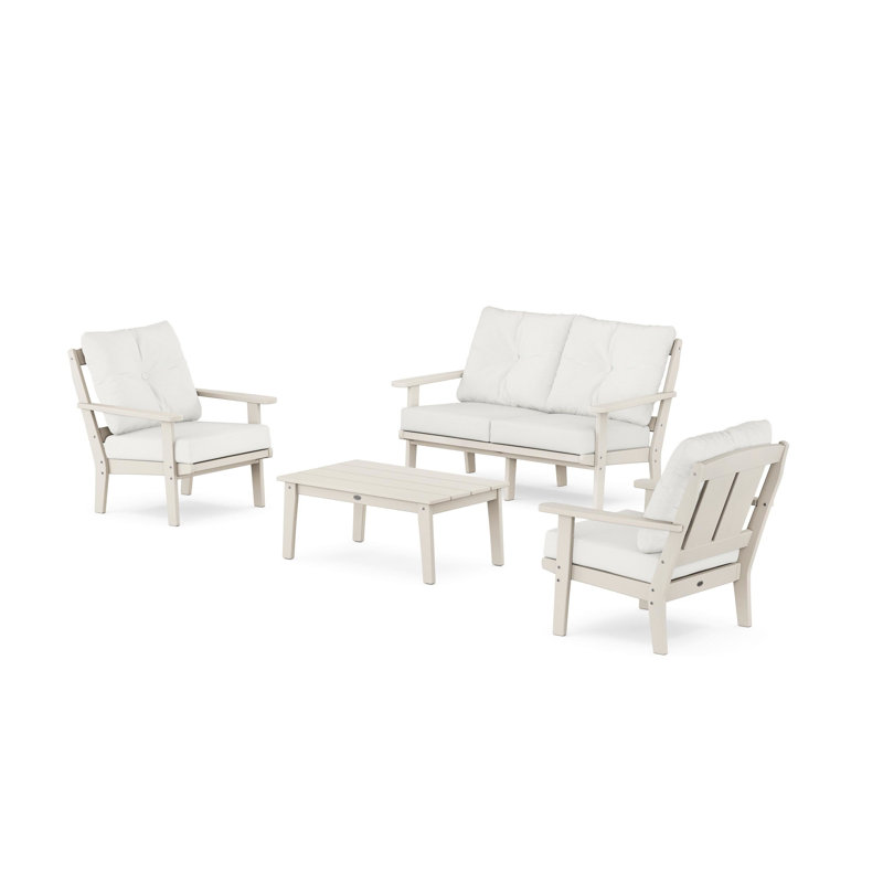 Mission 4 Piece Sofa Seating Group with Cushions, Sand, Natural Linen