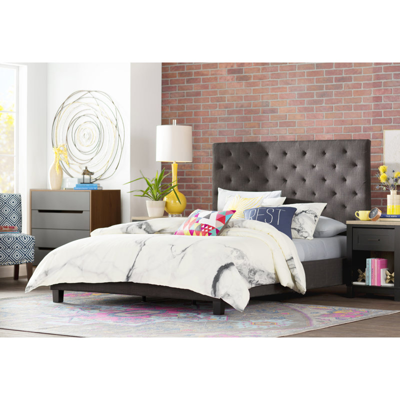 Lit tapissier standard Kaster, Double, Lin gris foncé chiné
