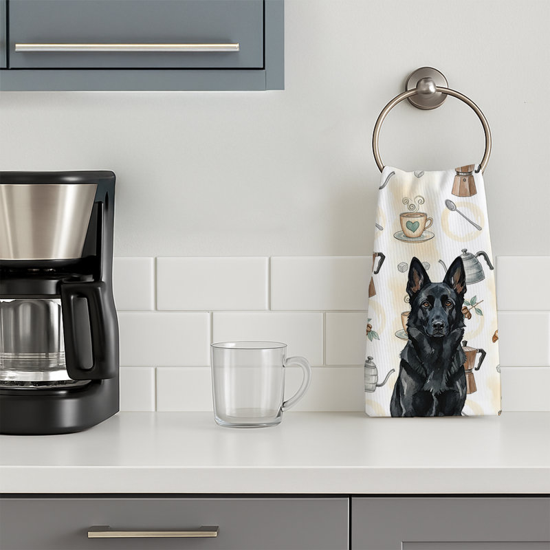 Black German Shepherd Coffee Bar Kitchen Towel, Black German Shepherd