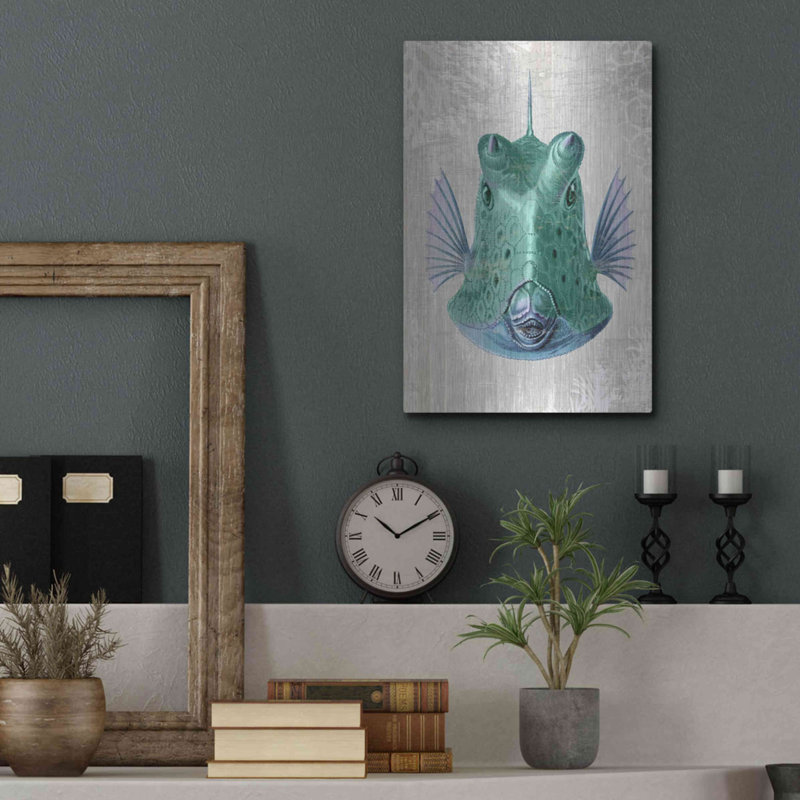 «Cowfish» par Fab Funky - reproduction d'art sur métal sans cadre, L 12 po x H 16 po