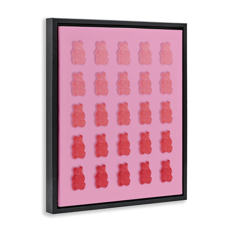 Cadre flottant Sweet Pink Gummy Bears, design par Lish Creative, Cadre flottant noir de jais, H 21 po x l 17 po