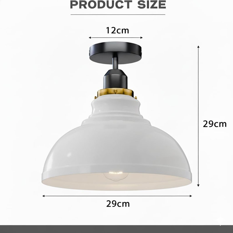 Metal Dome Semi Flush Mount Ceiling Light E26 Base Indoor Fixture with Black Holder Modern Industrial Lighting for Kitchen Hallway Entryway Bedroom Living Room Home Office